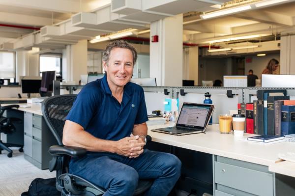 John Foley sitting in an office chair at Ernesta in Manhattan on August 6, 2024